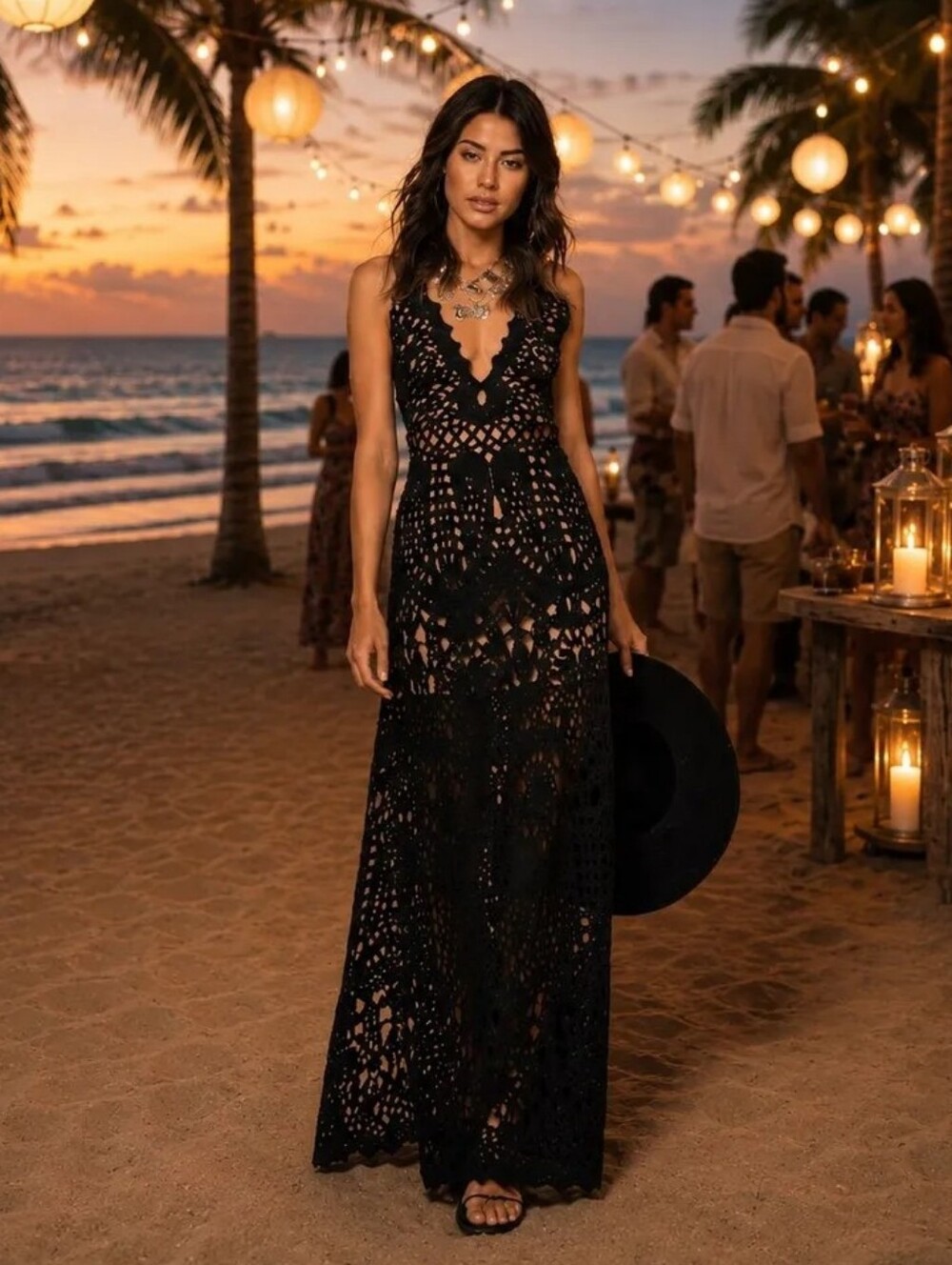 TOBI Crochet Lace Maxi Dress | Medium | Black